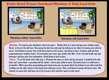 Pirates Buried Treasure Smartboard Attendance w/without Lunch Order